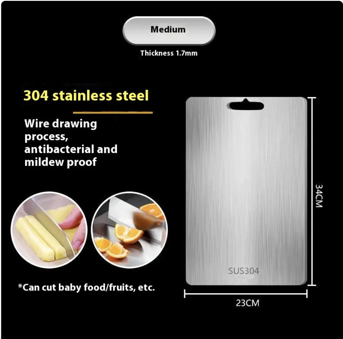 304 Stainless Steel Cutting Board - Double Sided