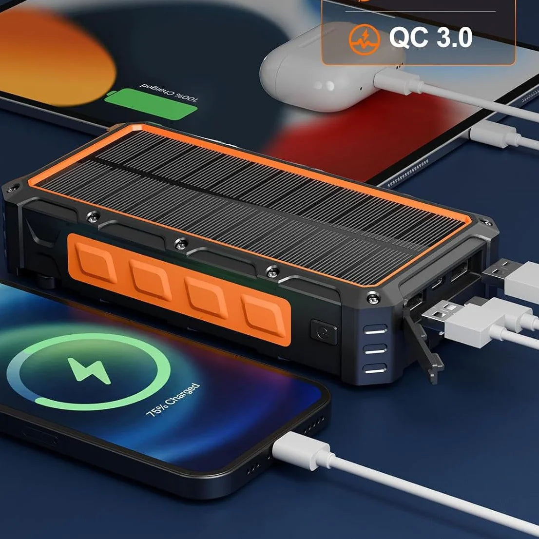 Portable Solar Hand-Crank Wireless Power Bank